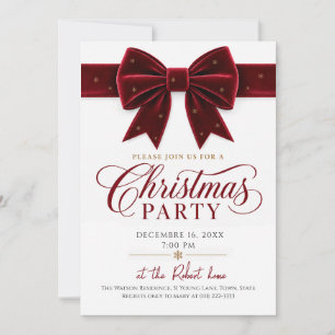 Convite Festa de Natal com Laço Burgundy Elegante