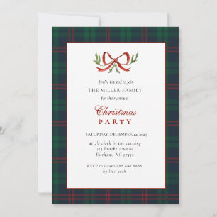 Convite Festa de Natal com Laço e Xadrez Vermelho e Verde 
