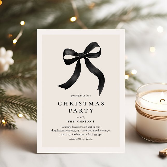 Convite Festa de Natal com Laço Preto Elegante (Criador carregado)