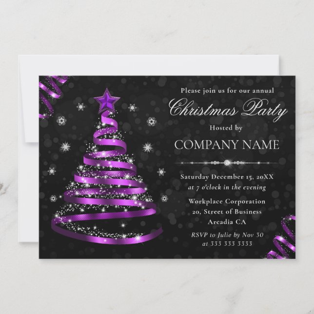 Convite Festa de Natal com Laço Roxo Elegante (Frente)