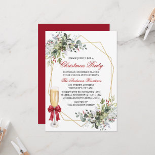 Convite Festa de Natal com Laço Vermelho de Verde Vegetal 
