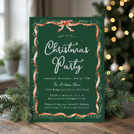 Convite Festa de Natal com Laço Vermelho Elegante e Folhag