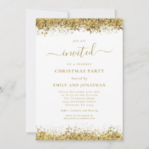 Convite Festa de Natal com Letra Elegante Dourada Brilhant