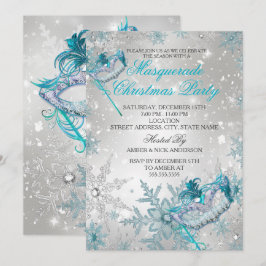 Convite Festa de Natal com Máscara de Floco de Neve Prata