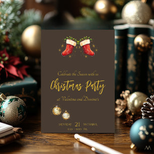 Convite Festa de Natal com Meias Vermelhas em fundo Bege C