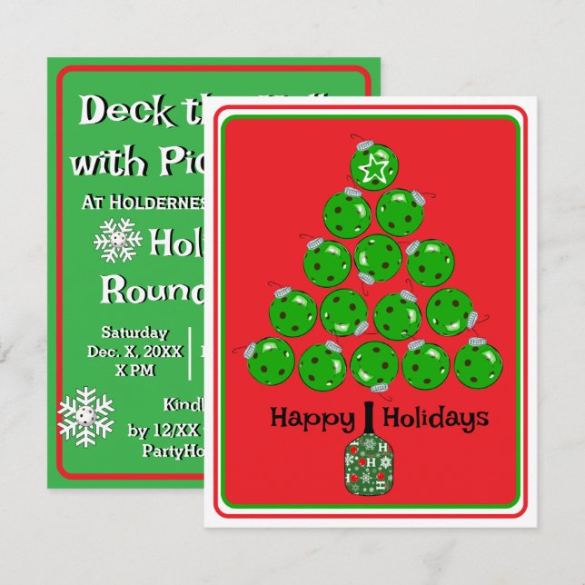Convite Festa de Natal com Pickleballs Decoração de Natal (Frente/Verso)