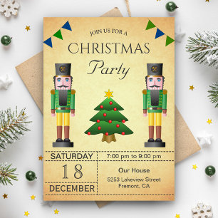 Convite Festa de Natal com quebra-nozes verde vintage