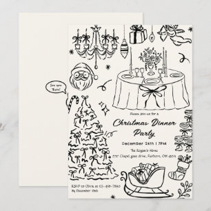 Convite Festa de Natal com Rabiscos Desenhados à Mão