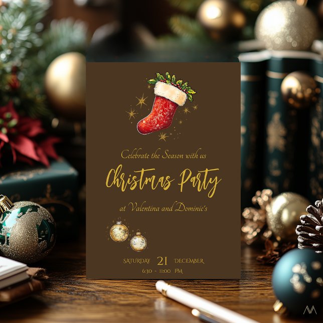 Convite Festa de Natal com Stocks Festivos em Brown (Criador carregado)