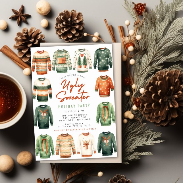 Convite Festa de Natal com Suéter Feio (Ugly Sweater Christmas Holiday Party Invitation)