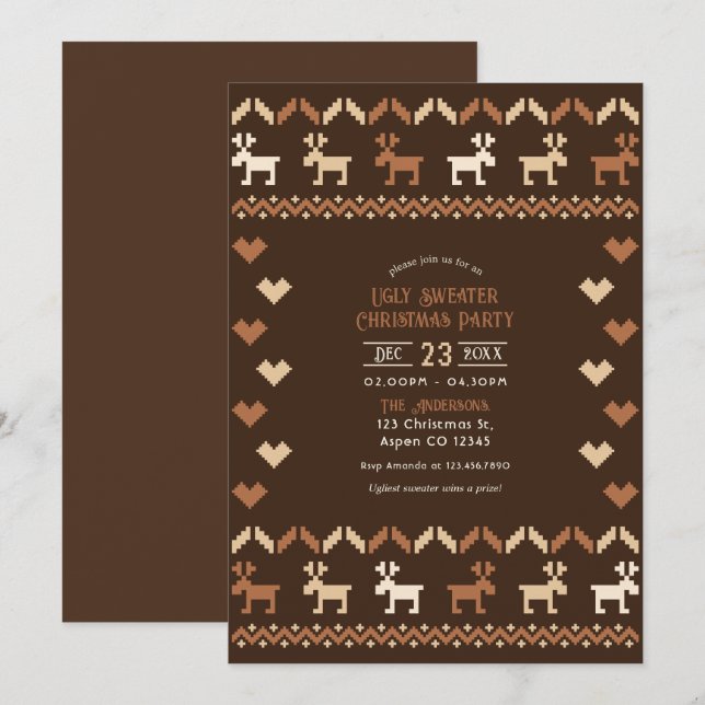 Convite Festa de Natal com Suéter Feio de Cacau e Canela (Frente/Verso)