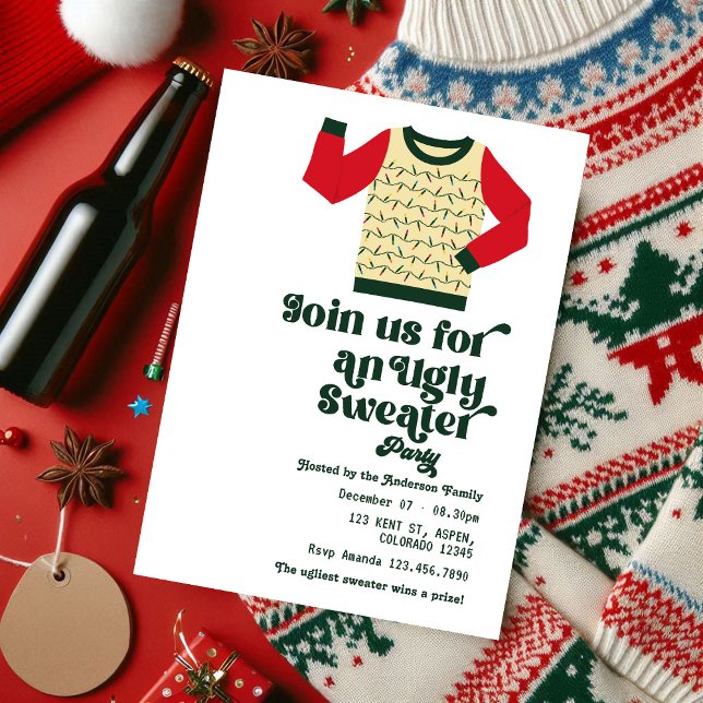 Convite Festa de Natal com Suéter Feio Retrô (Retro Ugly Sweater Christmas Party Invitation)