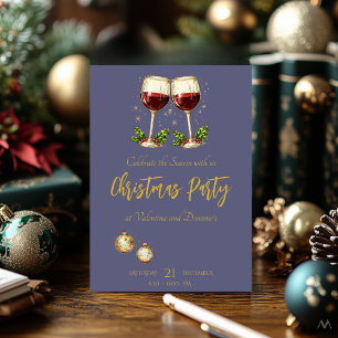 Convite Festa de Natal com Taças de Vinho em Roxo
