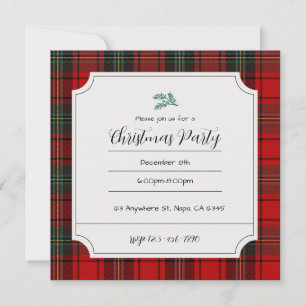 Convite Festa de Natal com Tartan Escocês Personalizável e