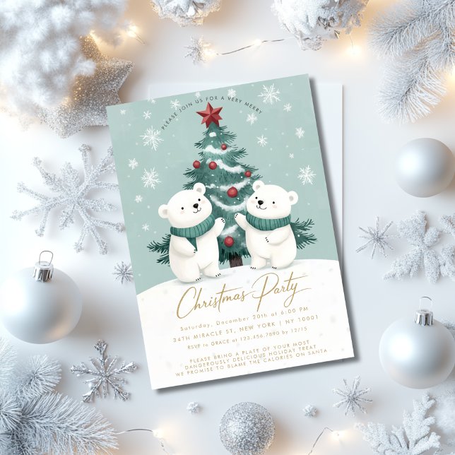 Convite Festa de Natal com Ursos Polares Fofos (Criador carregado)