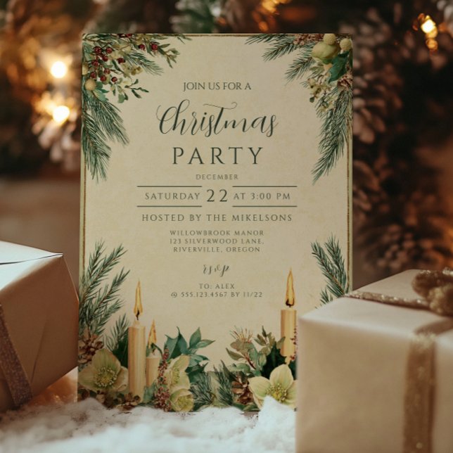 Convite Festa de Natal com Velas Rústicas e Pinhas (Criador carregado)
