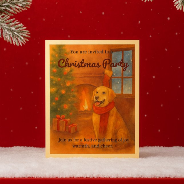 Convite Festa de Natal Convidam Cena de Cachorro Cozy (Cozy vibes & wagging tails  A zazzlemade card for your Christmas cheer! #zazzlemade #dogmas)