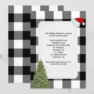 Convite Festa de Natal Convidam design de xadrez de búfal
