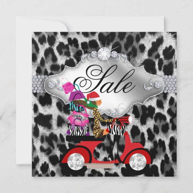 Convite Festa de Natal Convide Leopard White Black (Frente)