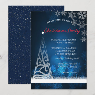 Convite Festa de Natal Corporativa Azul, Árvore, Confete