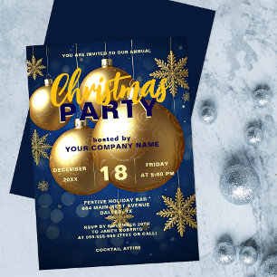 Convite Festa de Natal Corporativa Azul Marinho Dourado