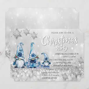 Convite Festa de Natal Corporativa Bokeh Gnomos Azuis Fofo