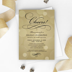 Convite Festa de Natal Corporativa Cheers Champagne Gold