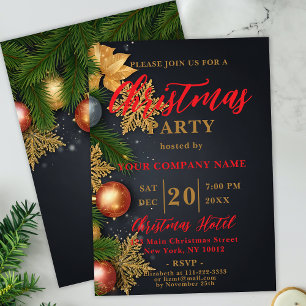 Convite Festa de Natal Corporativa com Enfeite Dourado de