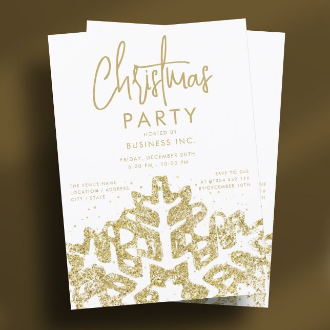 Convite Festa de Natal Corporativa com Floco de Neve Doura (Elegant Gold Snowflake Corporate Christmas Party Invitation)