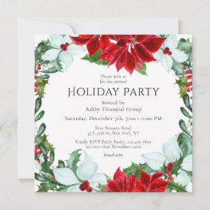 Convite Festa de Natal Corporativa com Poinsettia em Aquar