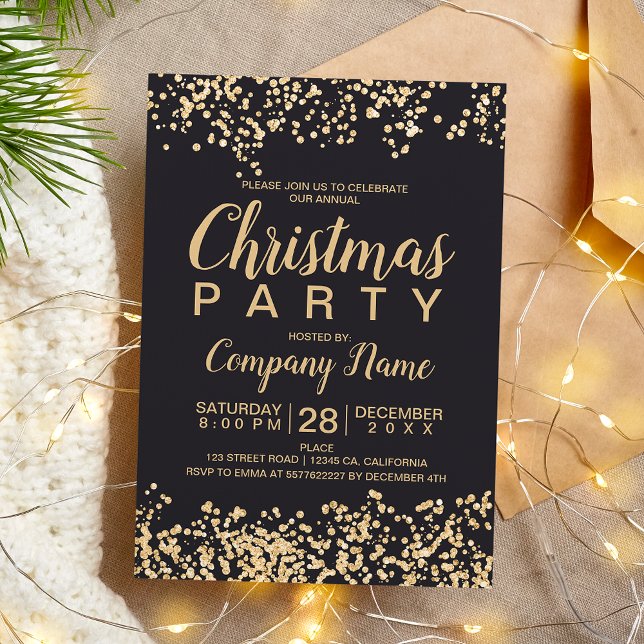 Convite Festa de Natal corporativa de cinzas com brilho de (Chic gold glitter gray corporate Christmas party Invitation)