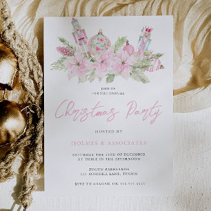 Convite Festa de Natal Corporativa de Natal Rosa no Escrit