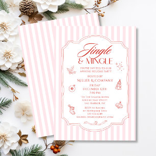 Convite Festa de Natal Corporativa Elegante Listras Rosa