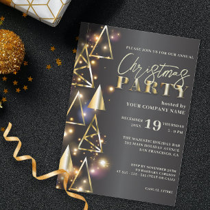 Convite Festa de Natal Corporativa Geométrica a Ouro Moder