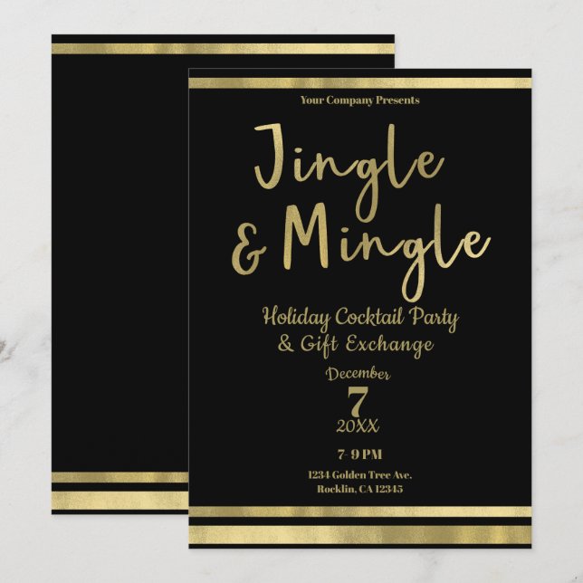 Convite Festa de Natal Corporativa Jingle & Mingle Gold (Frente/Verso)