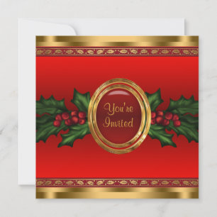 Convite Festa de Natal Corporativa Red Gold Holly