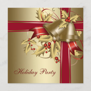 Convite Festa de Natal Corporativa Red Gold Holly