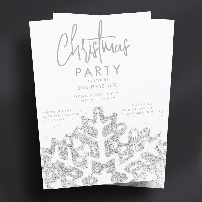 Convite Festa de Natal Corporativa Silver Snowflake (Silver Snowflake Corporate Christmas Party Invitation)