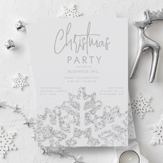 Convite Festa de Natal Corporativa Silver Snowflake (Silver Snowflake Corporate Christmas Party Invitation)