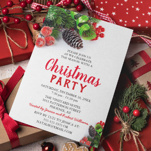 Convite Festa de Natal Corporativa Vermelha Elegante