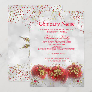 Convite Festa de Natal Corporativa Vermelho Dourado Branco