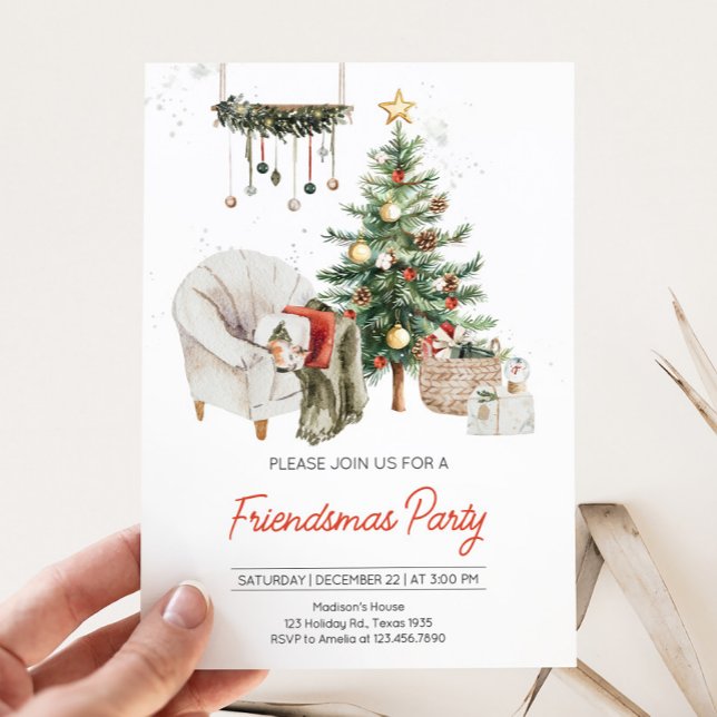 Convite Festa de Natal Cozy Friendsmas (Cozy Christmas Tree Friendsmas Party)
