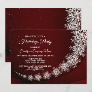 Convite Festa de Natal Crystal Snowflakes Red Rustic