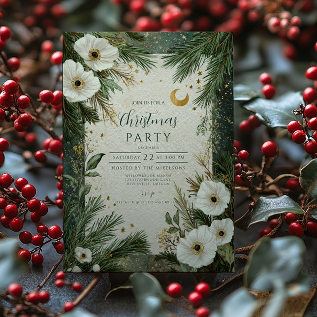 Convite Festa de Natal da Anêmona Branca de inverno (Criador carregado)