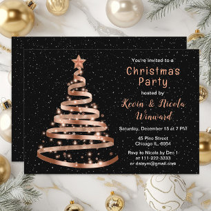 Convite Festa de Natal da Árvore com Fita Preta e Dourado