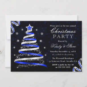 Convite Festa de Natal da Árvore de Fita Azul e Prata