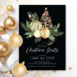 Convite Festa de Natal da Árvore ouro<br><div class="desc">Este elegante convite para festas de Natal apresenta um belo galho de pinheiros, ornamentos de bola de Natal verdes e dourados e uma árvore de ouro sobre fundo preto. O convite é perfeito para convidar seus amigos e família para um encontro festivo. O design geral é festivo e sofisticado, e...</div>