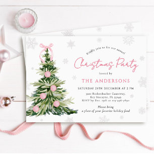 Convite Festa de Natal da Árvore Tradicional com Laço Rosa