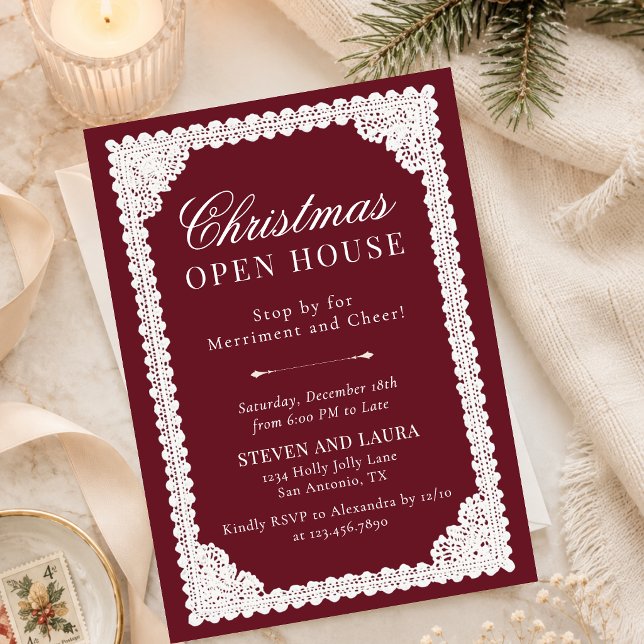 Convite Festa de Natal da Casa Aberta em Borgonha com Rend (Criador carregado)
