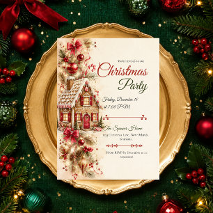 Convite Festa de Natal da Casa de Biscoito de Gengibre Cap